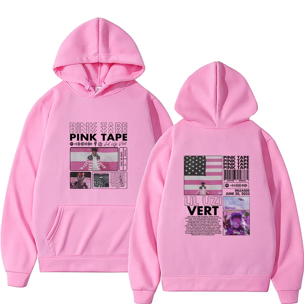 Hip Hop Rapper Lil Uzi Vert Pink Tape New Album Print Graphic Hoodie Men Fashion Oversized Tracksuit Men's Fleece Cotton Hoodies