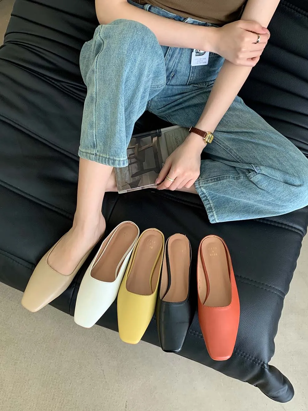 Cute Women Slippers Round Toe Summer Outside Slides Mules Shoes Flat Low Heeled Candy Color Party Dress Shoes Woman Size 35-39