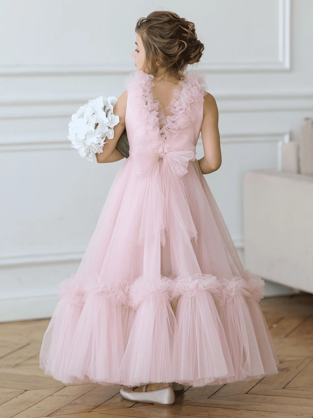 Pink Princess Dress Elegant Girl Dress Flower Girl Dress Tulle Puffy Wedding Party Dress Girl Party Dress Kid's Birthday Dress