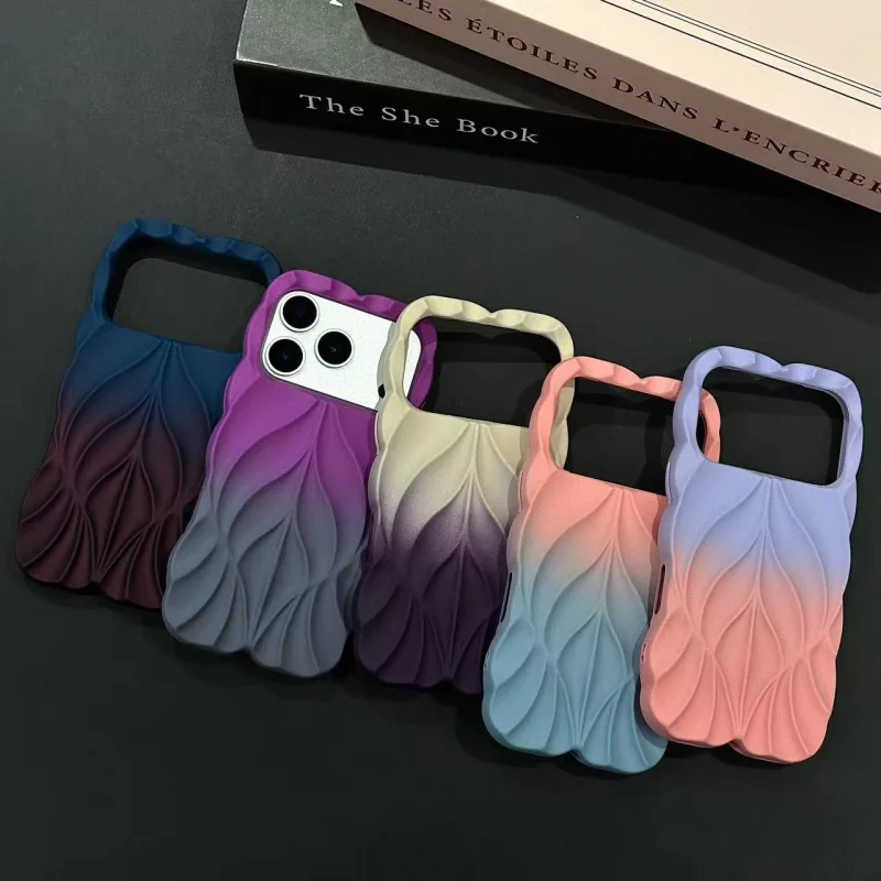 

New electroplated gradient striped leaf phone case suitable for 17 pro max Apple 16 protective case iPhone 15 14 13