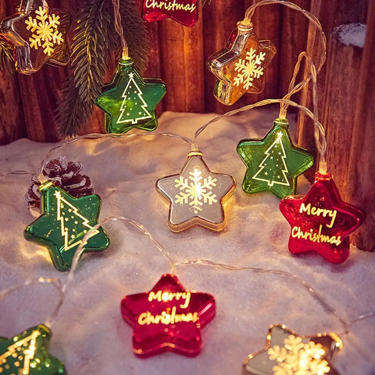 1pc 10/20/30 led natal galvanizado estrela alimentado por bateria luz da corda natal fada atmosfera festiva decoração de natal