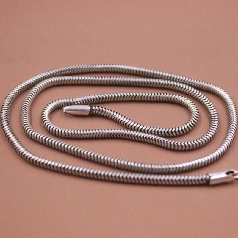 

Real Pure S925 Sterling Silver Chain Women 2.1mm Round Snake Necklace 11g/ 50cm