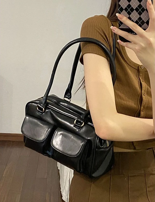 Tas Bahu Kualitas Tinggi Tas Tote Wanita Desain Ceruk Tas Tangan Premium Retro Kapasitas Besar Tas Tangan Saku Ganda Kasual