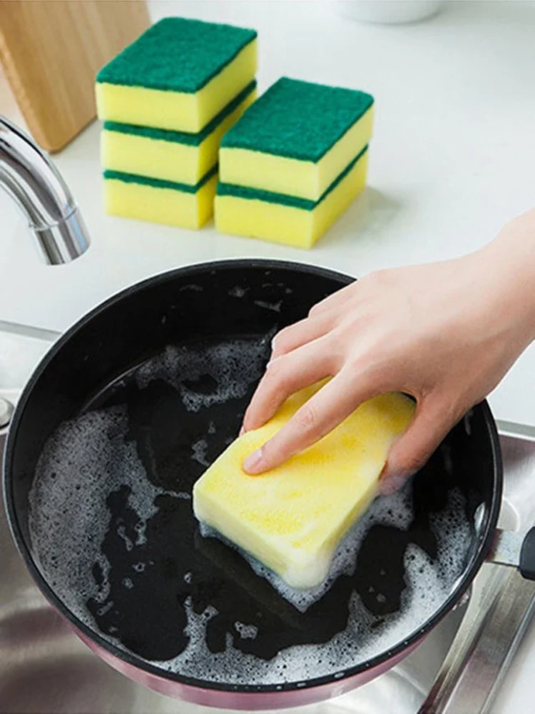 Dwustronne gąbki do szorowania, gąbki kuchenne do mycia naczyń, nakładki do szorowania, nano papier ścierny do czyszczenia, gąbki do czyszczenia garnków, miski, plam i rdzy. — 2