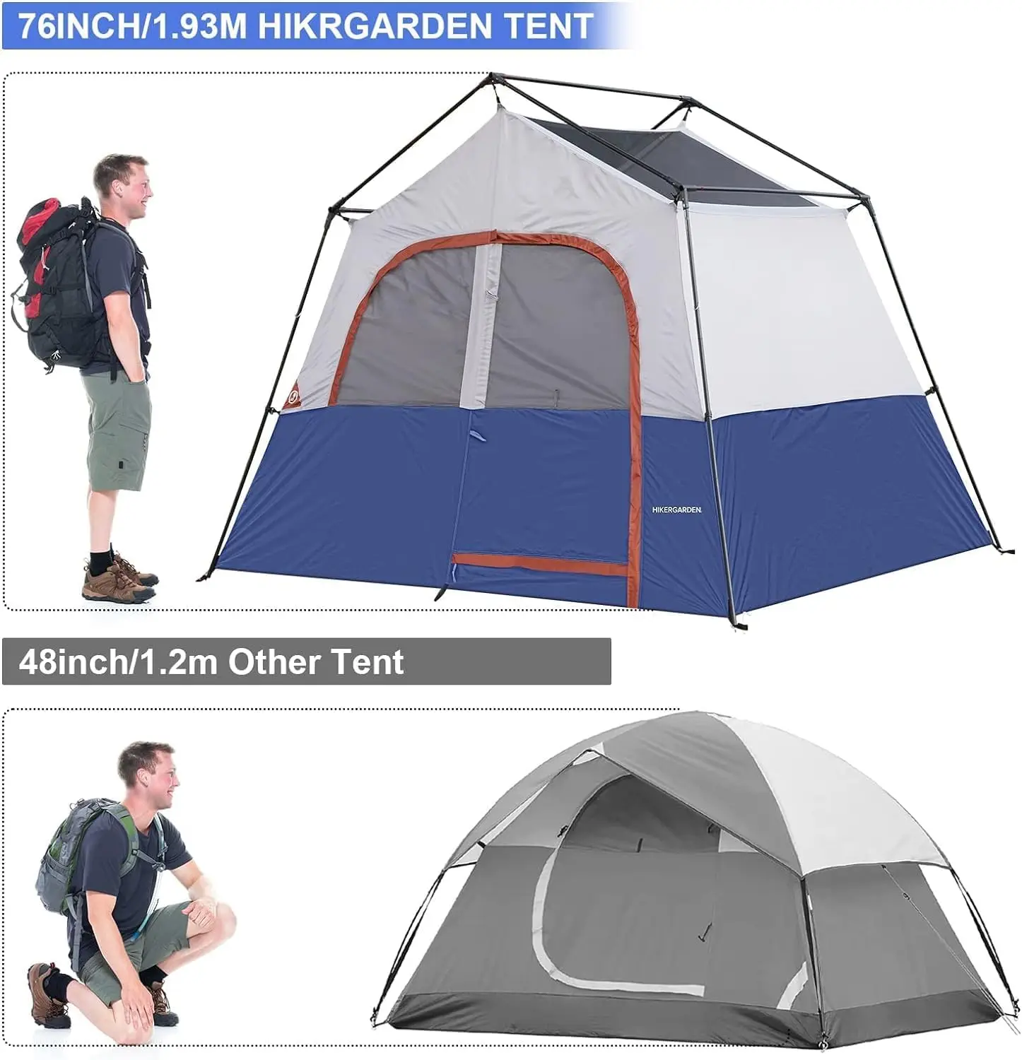 HIKERGARDEN 6-8 Person Camping Tent - Portable Family Cabin Tent for Camp, Windproof Fabric Camp Tent Outdoor for Hiking