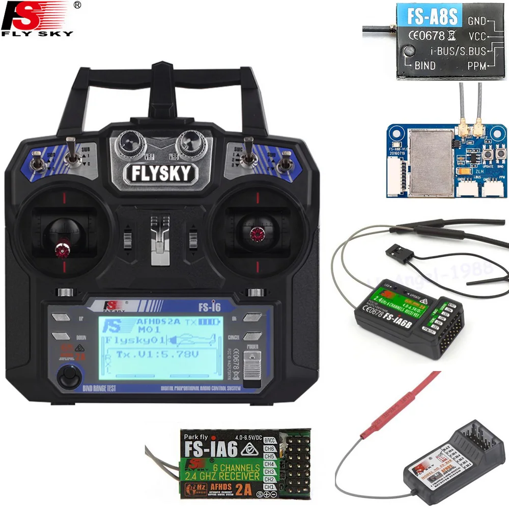 FlySky FS-i6 2.4GHz 6CH AFHDS RC Radio Transmitter with FS-iA6 FS-iA6B Receiver for RC Airplane Helicopter Multicopter Drone ﻿
