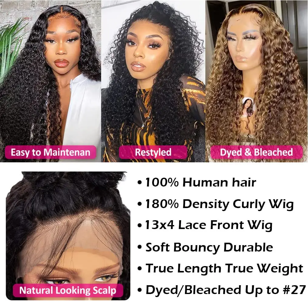 Lace Front Wigs Human Hair Curly HD Transparent Lace Front Human Hair Wigs for Black Women Wet and Wavy Curly Wigs Natural Black