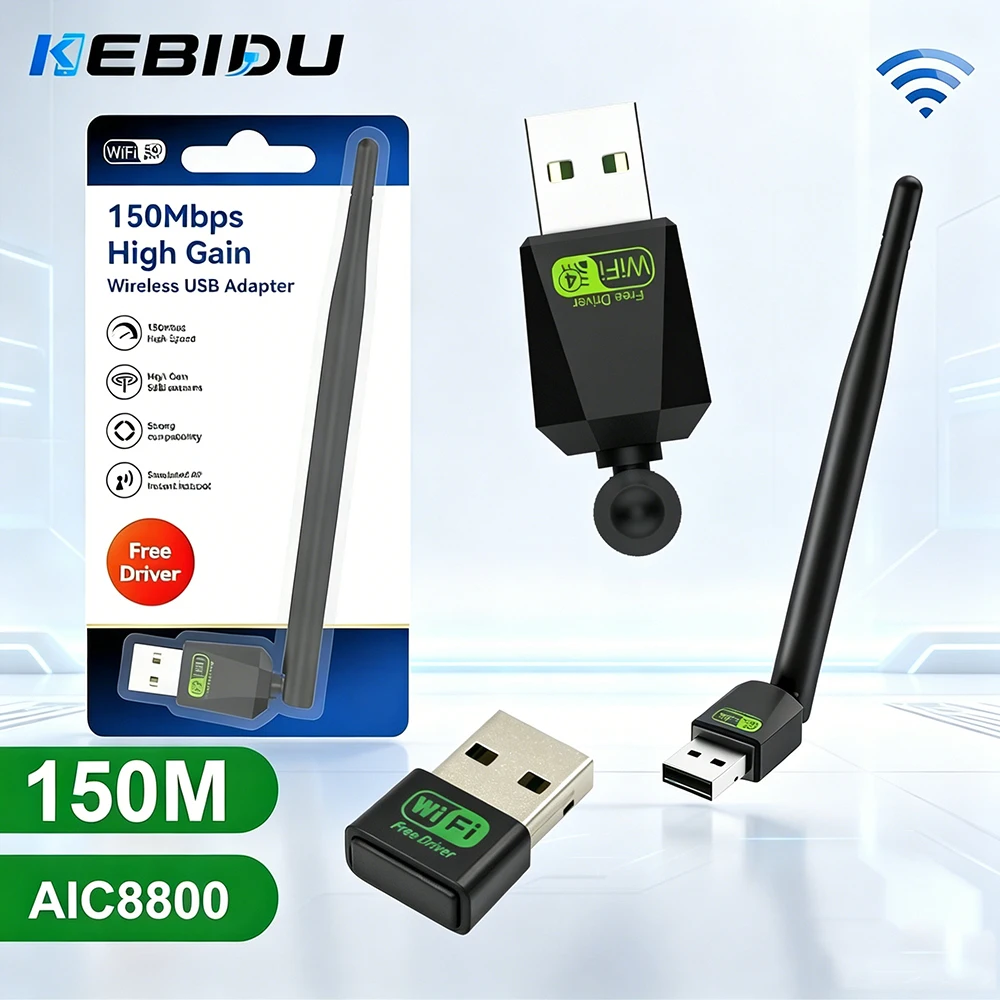 

KEBIDU 2.4GHz USB 2.0 Adapter 150Mbps WiFi Wireless Network Card with Antenna Chipset Ralink RTL8188FTV for Laptop PC Wholesales