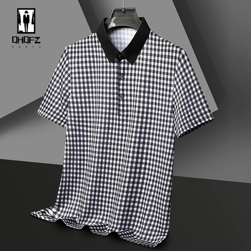 New men's checkered short sleeved POLO shirt summer casual top