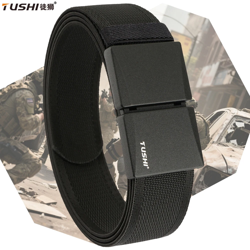 

TUSHI Men's Elastic Belt Soft Strong Nylon Alloy Quick Release Magnetic buckle Unisex Stretch Belt Work Waistband Straps Male