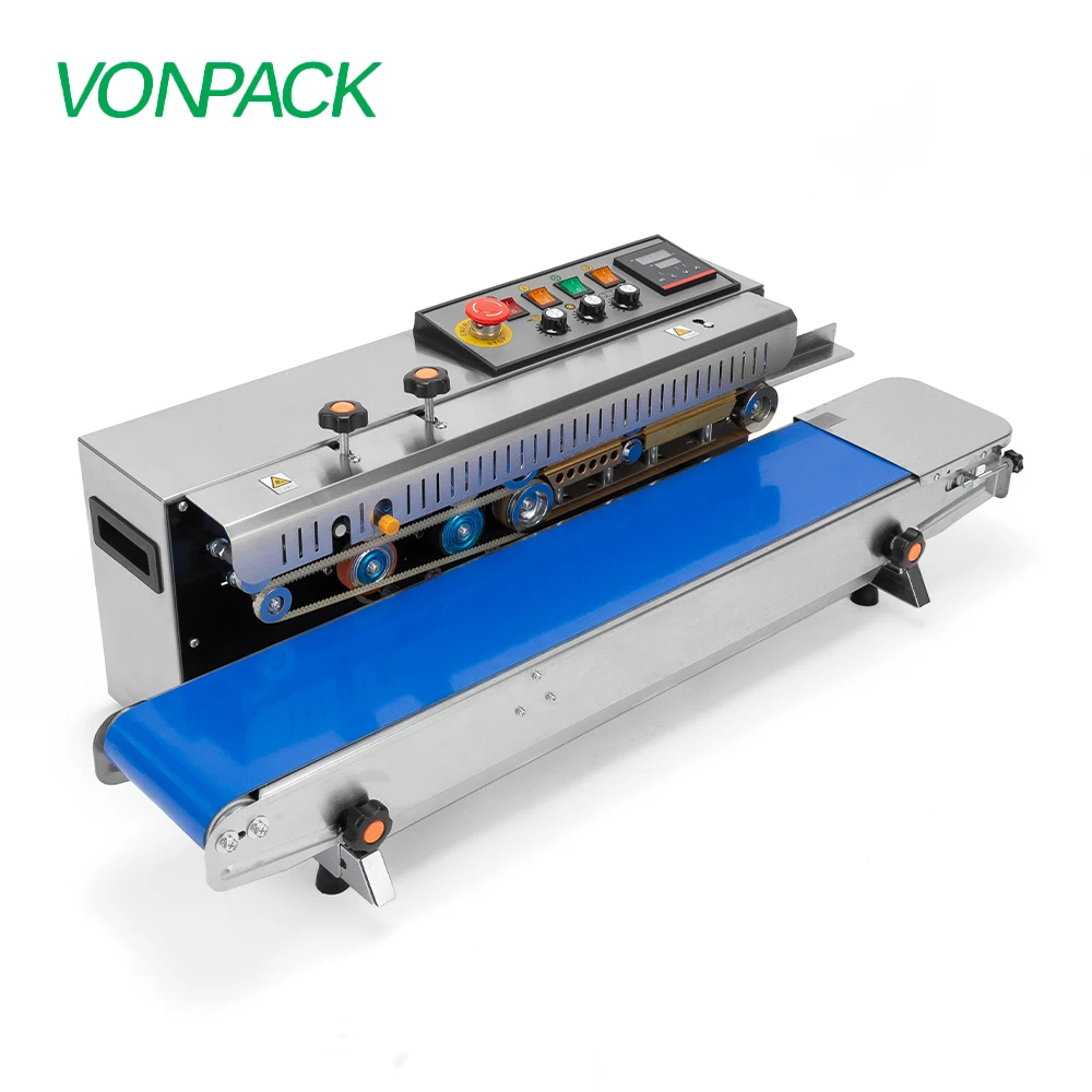 

VONPACK FR-1000 Automatic Table Band Sealer Stainless Steel Sealing Machine Continuous Factory Band Sealing Machine Print Date