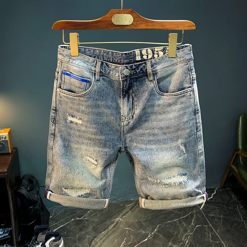 Denim Shorts Men's Summer Thin Straight Ripped Thin and BreathableinsFashion Brand Casual Simple All-Match Pirate Shorts