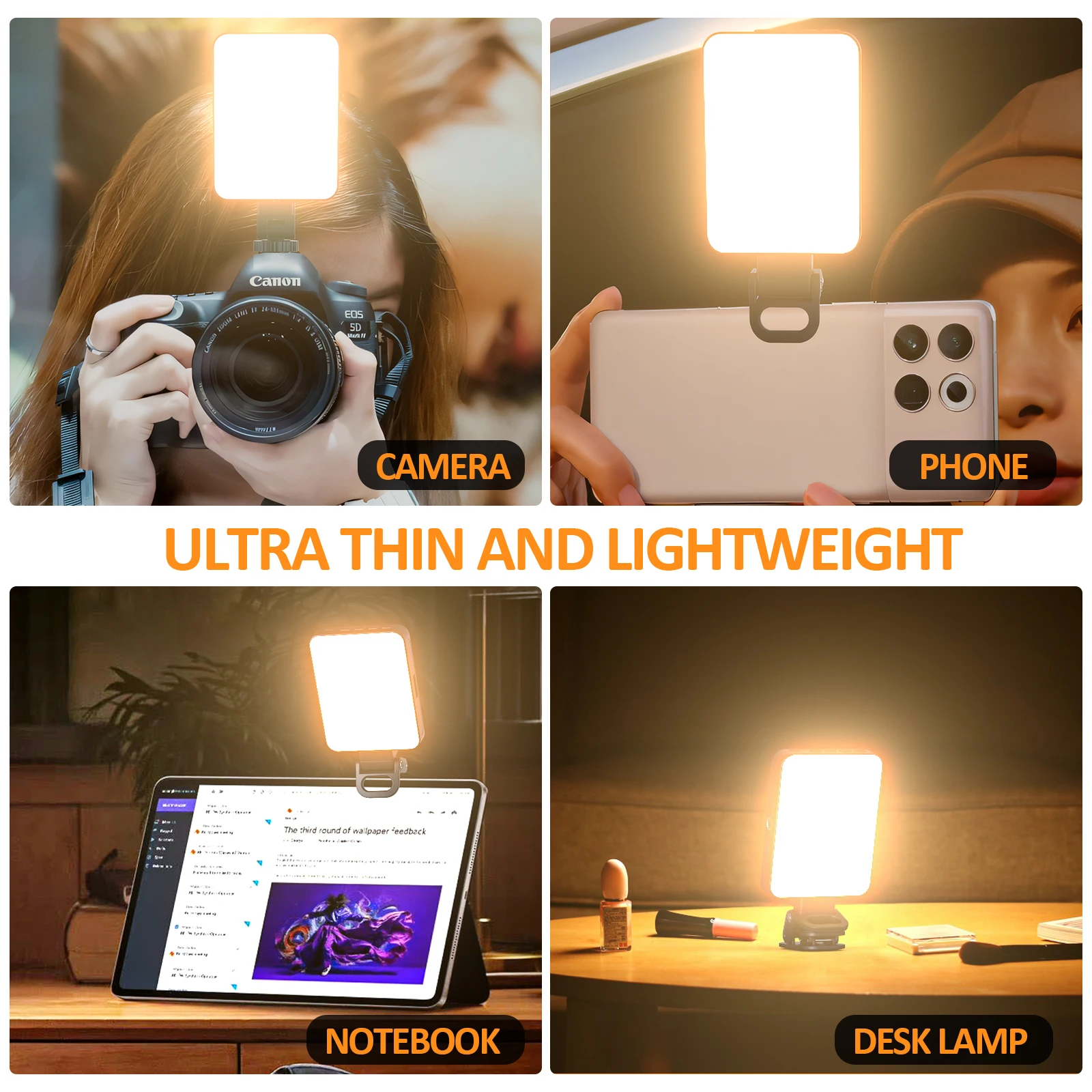 Lampe à selfie magnétique portable, lampe de remplissage aste, éclairage de vidéoconférence, clip et anneau magnétiseur, 3 modes, 128LED