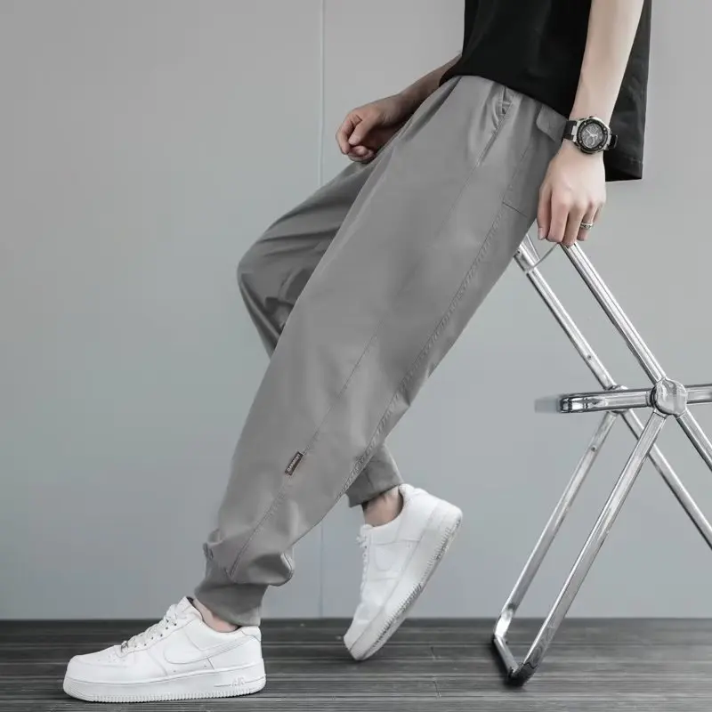 Qui Dry Ice Silk Men's Sport Pants Loose Casual Loose Cuffed plus Size Summer Straight Leg Anti Wrinkle Polyester Fiber