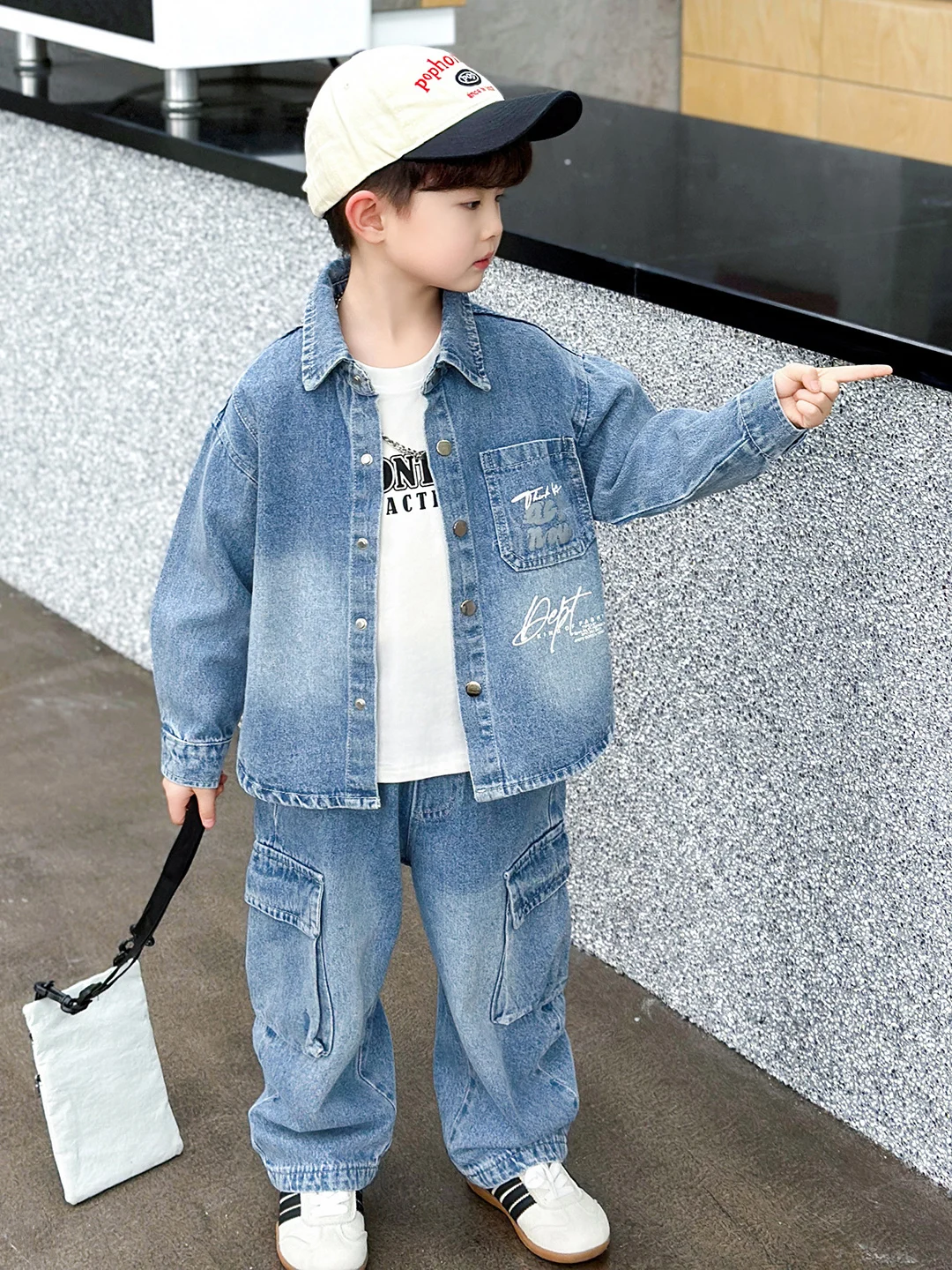

Spring New Faionable Boys' Denim Outfit Two-Piece Set Long Sve Sweatirt And Long Pants Cotton Blend Comfortable Kids' ...