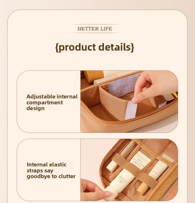 Large-Capacity Cosmetic Bag Double-Layer Toiletry Beauty Tool Organizer with Dividers; Portable Oxford Cloth Travel Handbag