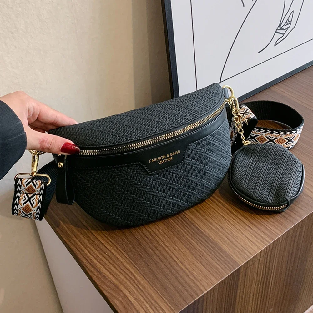 بو الجلود حقائب الموز Crossbody للنساء ، حقيبة الصدر حزام عريض ، حقيبة الكتف أحادية اللون ، محفظة النقود المعدنية ، الخصر الأنيق ، السيدات