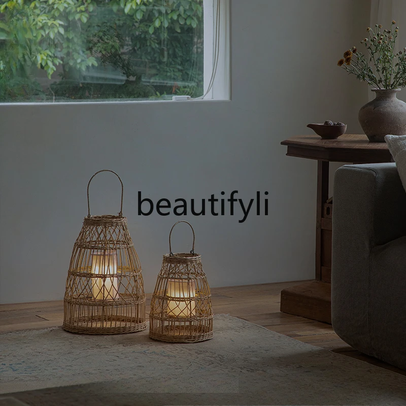 

| Night mooring floor-to-ceiling wind lamp\ Plant natural rattan hand-woven outdoor decorative lamp