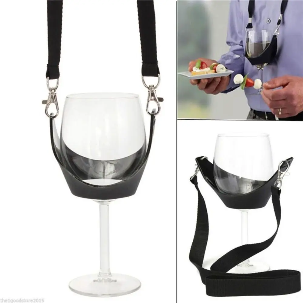 Portable Leather Wine Glass Holder Neck Black Yoke Glass Support Cocktail PVC Wine Strap Sling Gift