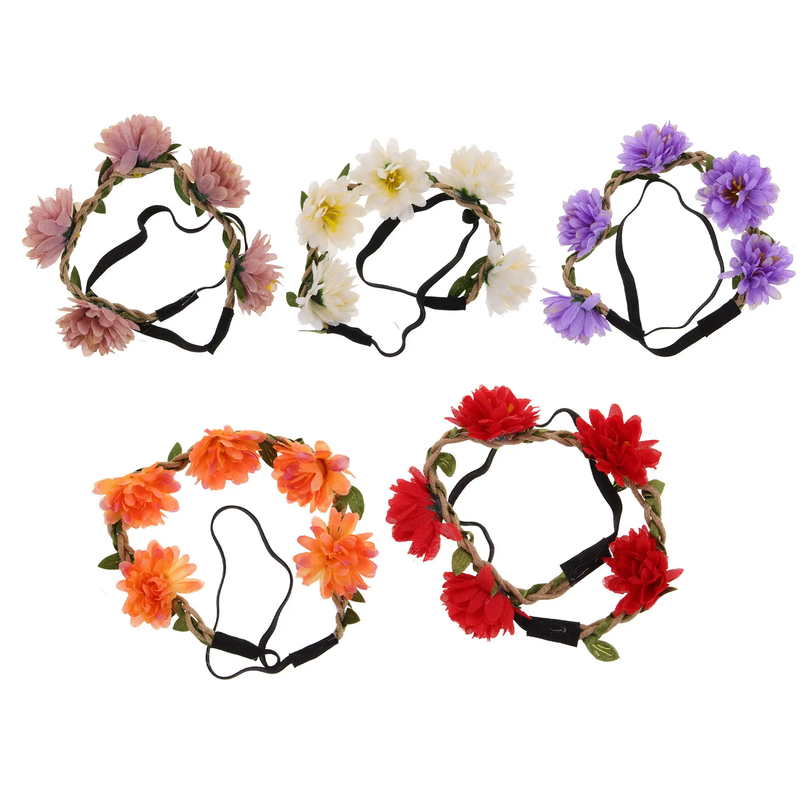 5Pcs Daisy Flower Headband for Women Delicate Cloth Flowers Braided Rope Adjustable Hairband for Parties Weddings Festivals