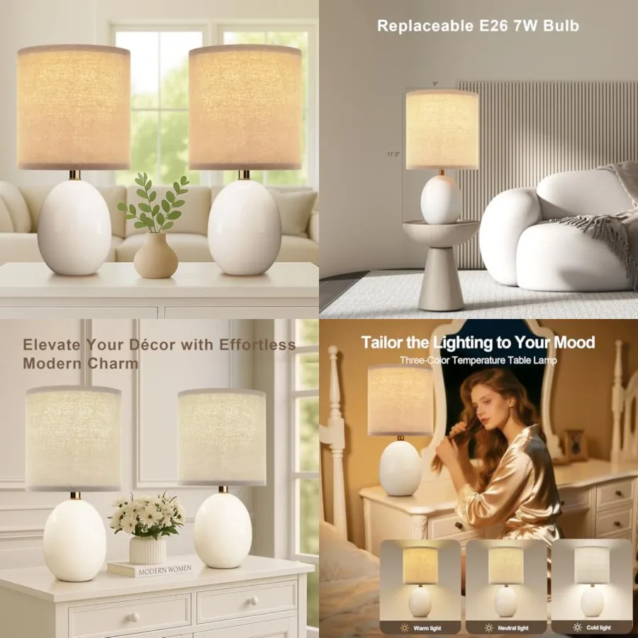 

17.3" Table Lamp Set of 2 for Living Room Bedroom, Bedside Lamps for Night Stands, Desk Nightstand Lamp Dimmable, Modern Linen