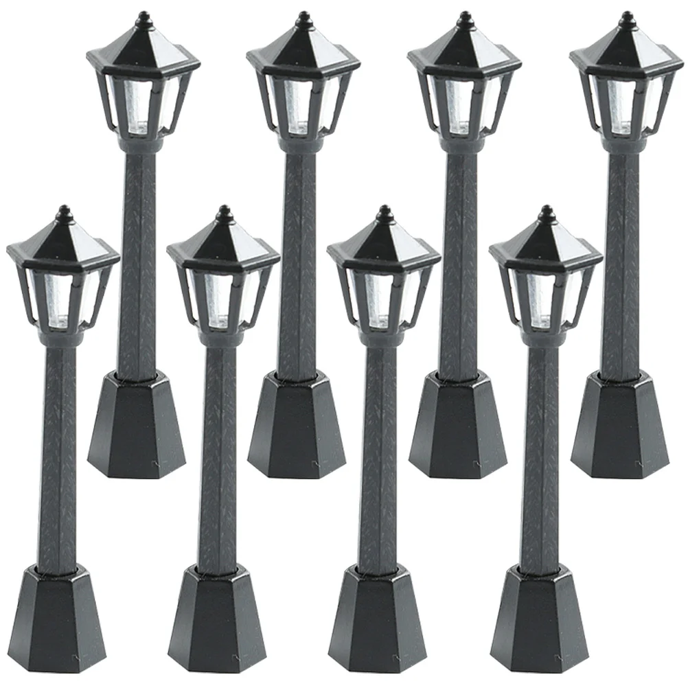 8 Pcs Outdoor Mini Street Light Decor House Models Plastic Miniature Park Lamp Small