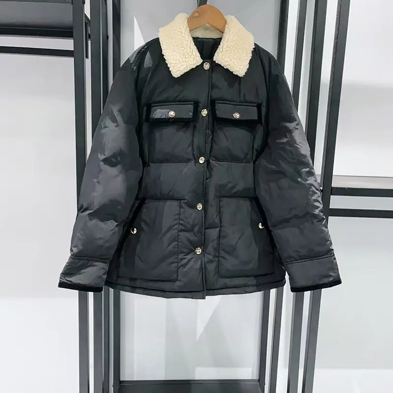 

Женская утолщенная хлопковая куртка с воротником-стойкой и большими карманами, стильная и универсальная теплая куртка, новинка 2023 года