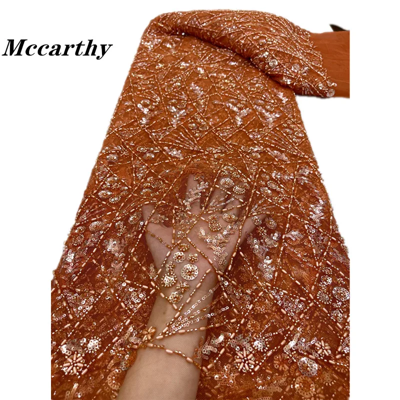 

Mccarthy African Sequins Beaded Groom Lace Fabric High Quality French Tulle Lace Fabric 2024 Embroidery Nigerian Lace Fabrics