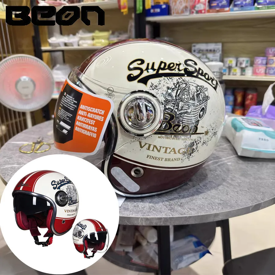 

Retro Men Women Four Seasons Motorcycle Half Helmet Double Lens Electric Vehicle Motorbike Helmet Summer Cascos Para Moto