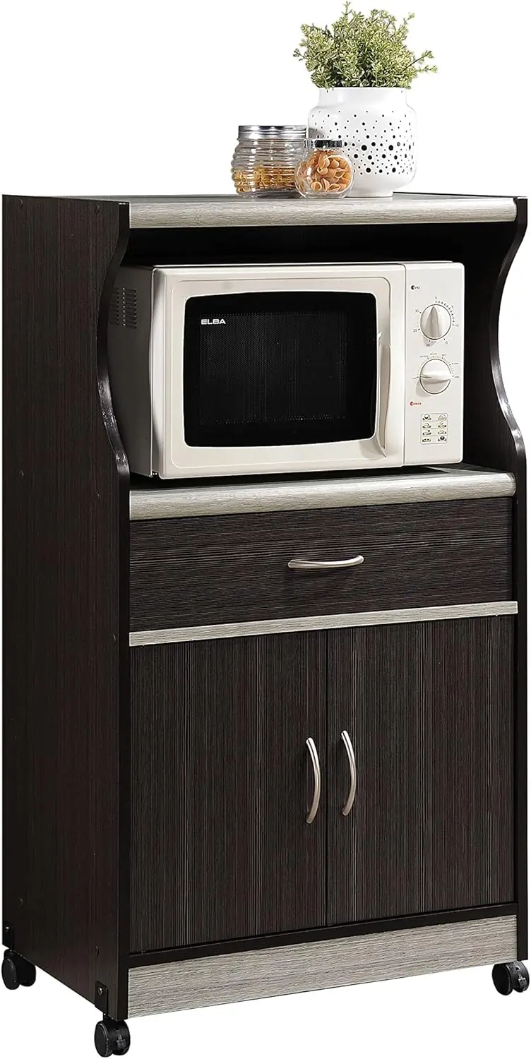 

Microwave Cart with One Drawer, Two Doors, and Shelf for Storage, Chocolate Grey