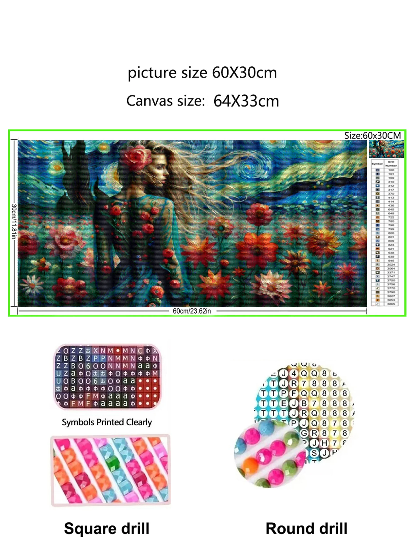 Van Gogh’s style, blonde woman,vibrant flowers,5D Diamond Painting Landscape Kits Diamond Mosaic Embroidery Cross Stitch Kits