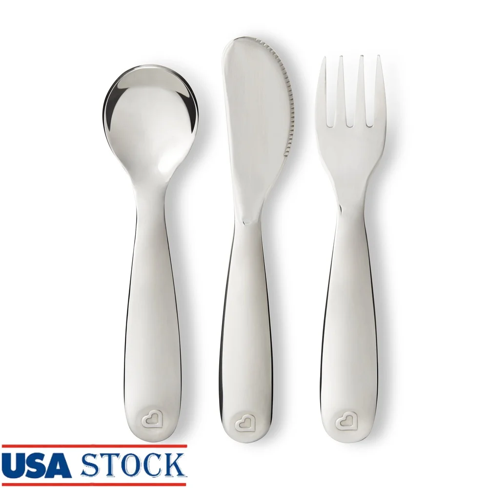 

Polish Toddler Stainless Steel Utensil Set Fork Knife Spoon Ergonomic Design Safe Durable Self Feeding Flatware Kids