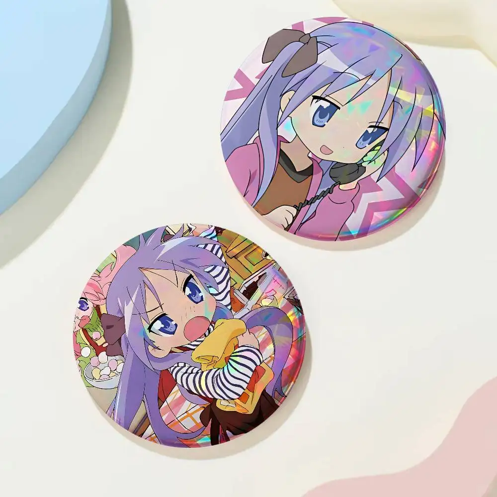 Cartoon Hiiragi Kagami For Badge Custom Laser Hologram Enamel Pin Badge Metal Lapel Brooch For Clothes Bag Accessory Gift