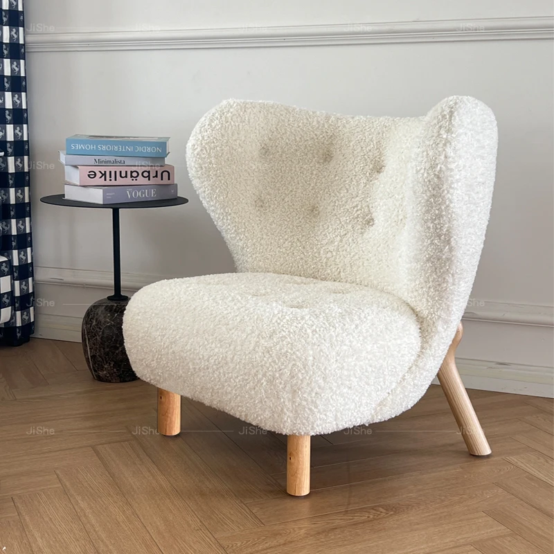 Nordic Lamb Wool Single Living Room Retro Cream Leisure Chair Designer Couch Cadeiras De Sala De Estar Internet Celebrity Sofa