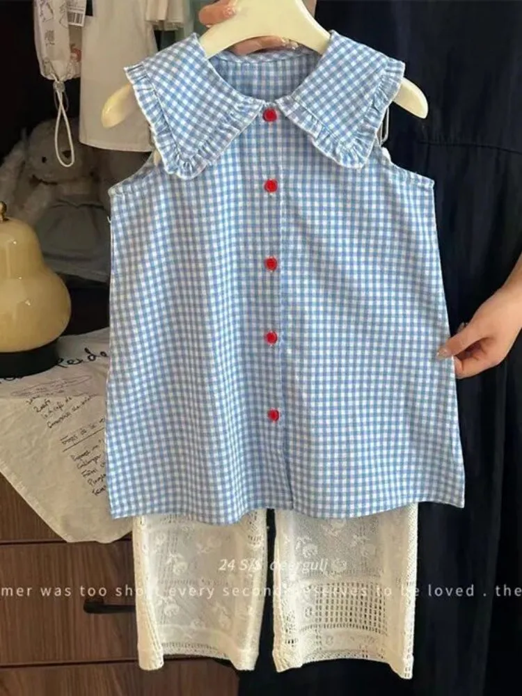 Girls' Dress 2025 Summer New Fashionable Little Girls' Tank Top Skirt Stylish Children's Plaid Princess Skirt
