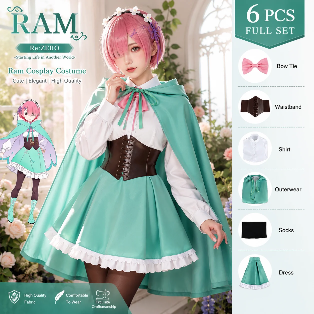 Костюмы для косплея по аниме Re:ZERO - Starting Life in Another World, 4-й сезон: костюмы Рам, костюмы Рем, костюмы для косплея на Comic Con, костюмы для ролевых игр.