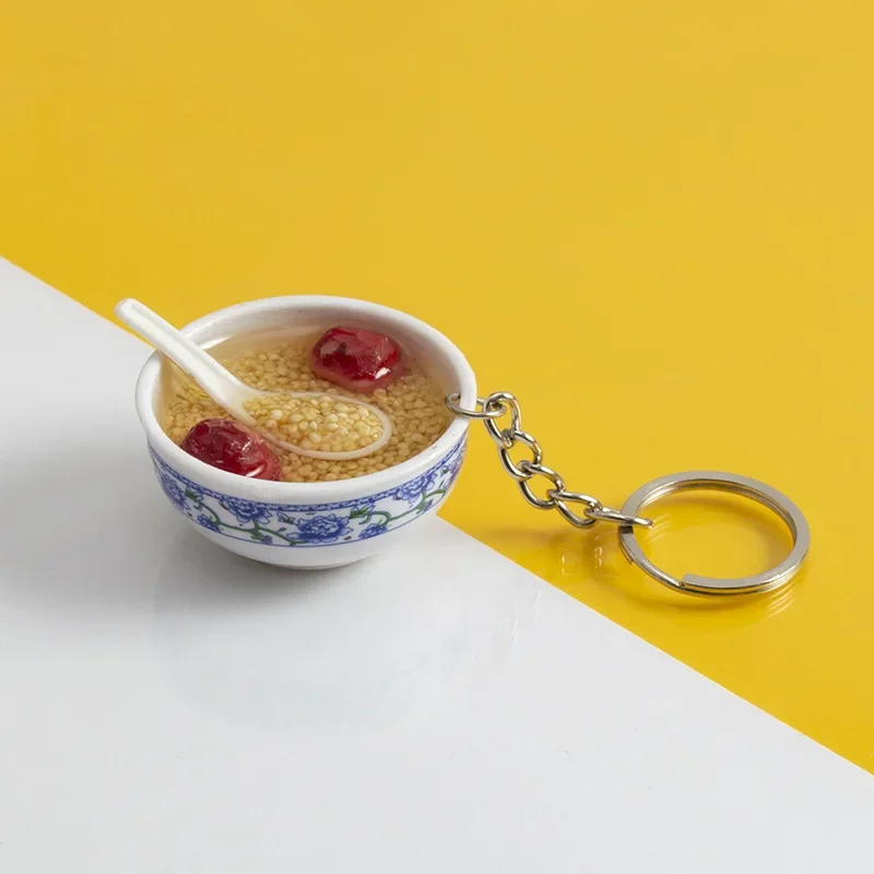 Dollhouse Celadon Bowl Food Rice Toy Meat Noodles Hand DIY Key Chain Mini Simulation Play Home Decor Decorations