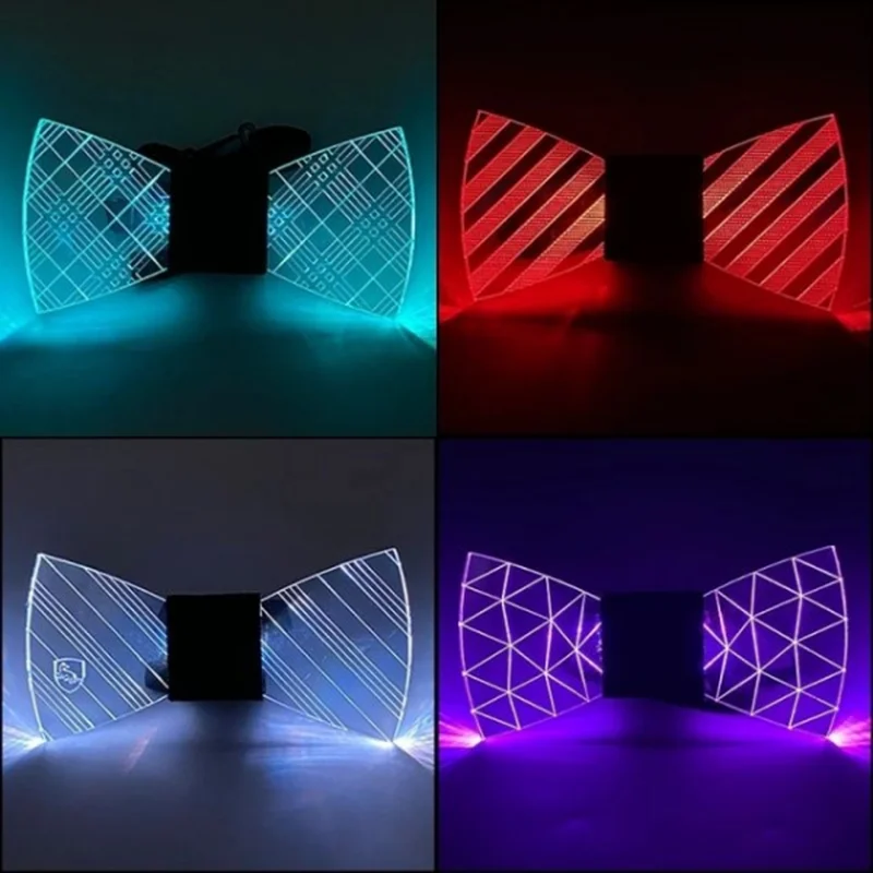 Luminous LED Bow Tie Neon Light Festival Accessories Party Supplies Glowing Acrylic Tie For Halloween Christmas