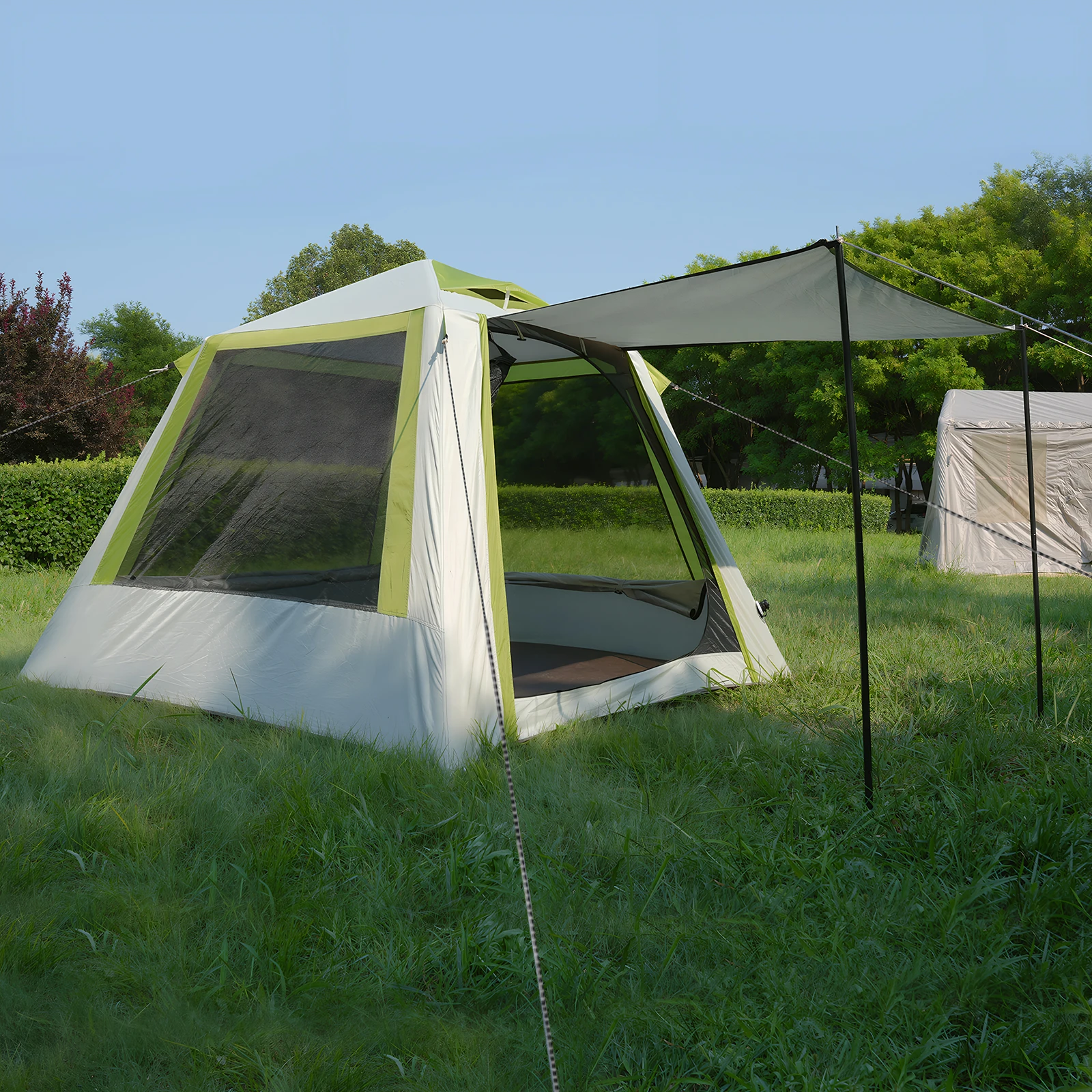 

Easy Up Tent 4.0㎡ Protection Waterproof Air Tent House 300D Oxford Fabric Ventilated Mesh Windows for Backpacking and Hiking