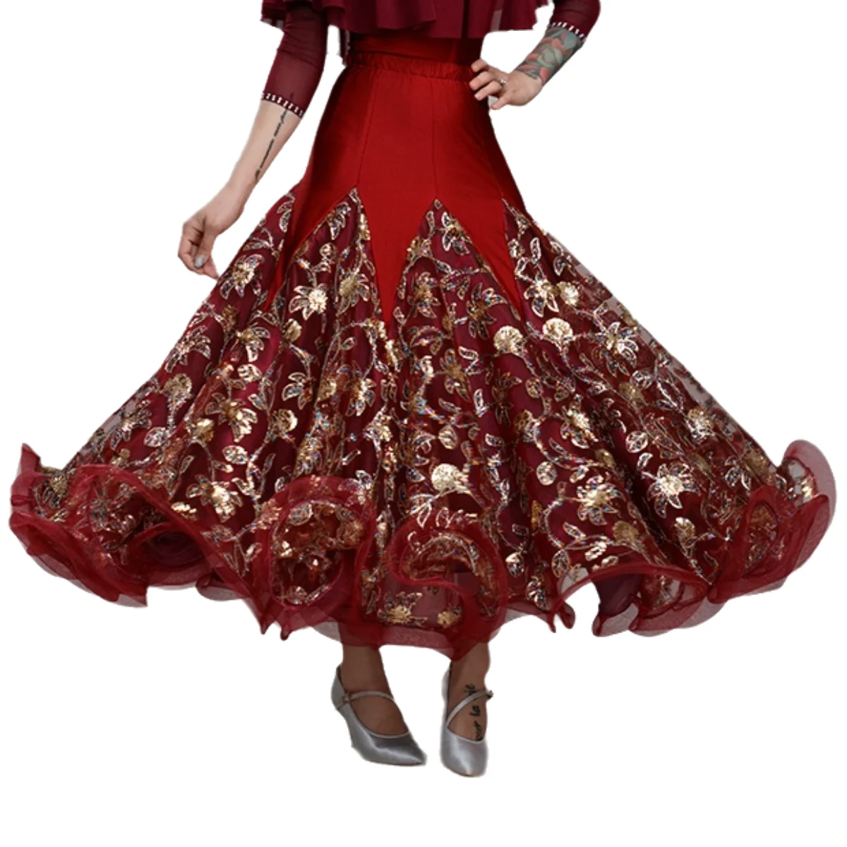 Floral Ballroom Skirt for Women Waltz Skirt Dance Clothes Spanish Flamenco Dance Skirt Party Club Skirt