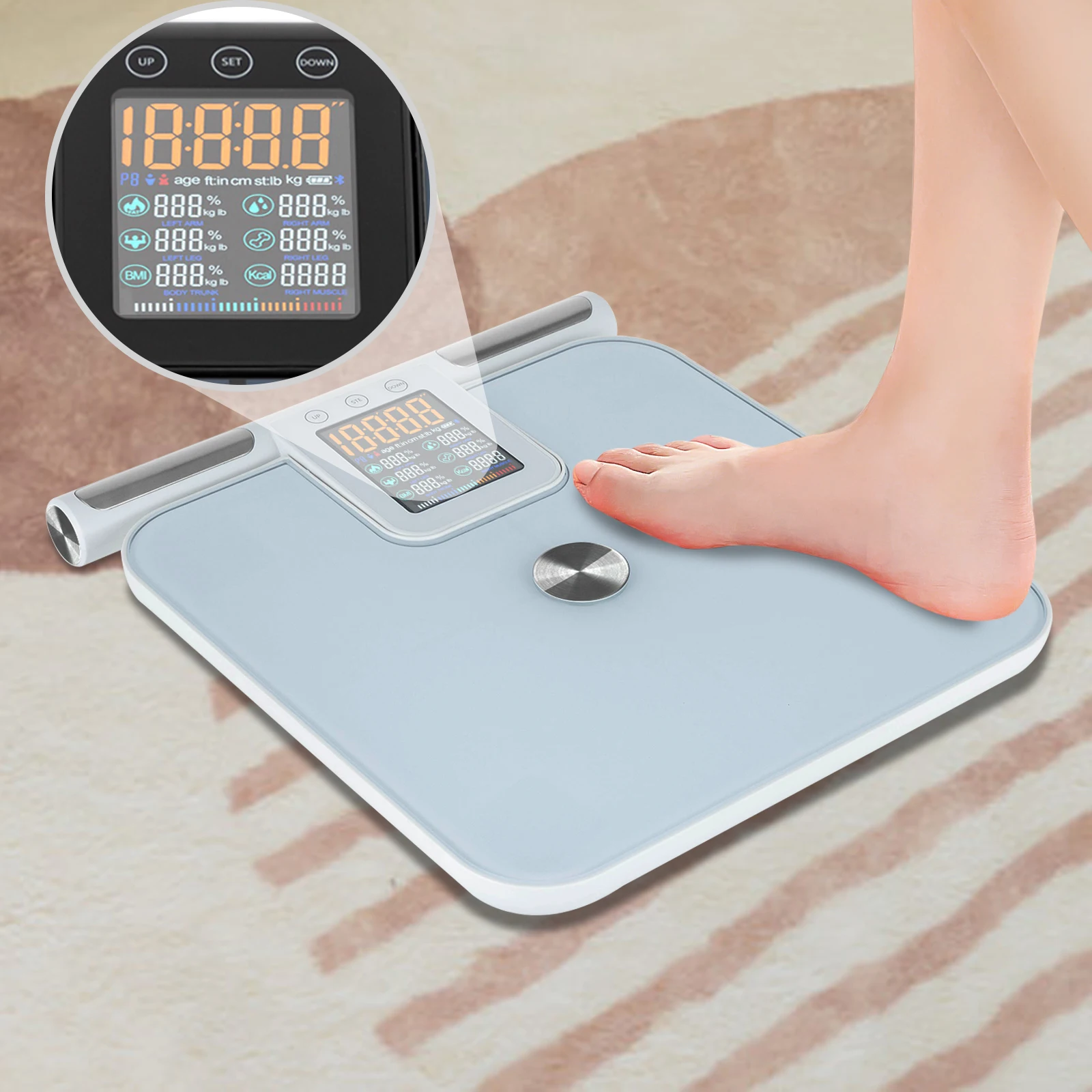 

Smart Body Fat Scale 8 Electrode Bluetooth Tempered Glass Digital Weight BMI Scale 397lbs 10 Users