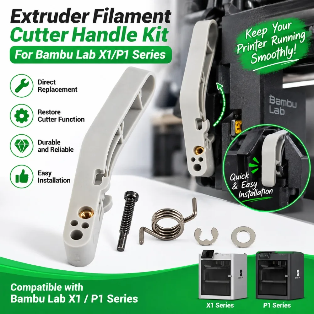 Plastic 3D Printer Filament Cutter Lever Grey Screw Fastening Extruder Cutter Lever Replacement for Bambu Lab X1/P1