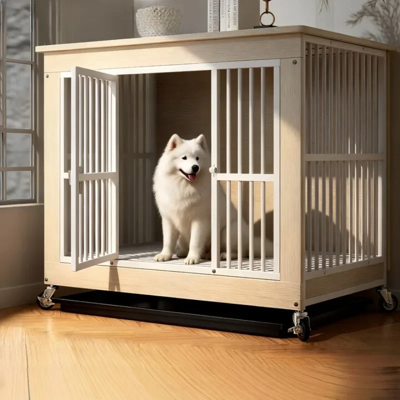 Furniture Indoor Dog Cage with Toilet Small Dog Medium  Large Pet Golden Retriever Edge  Cage with Wheels