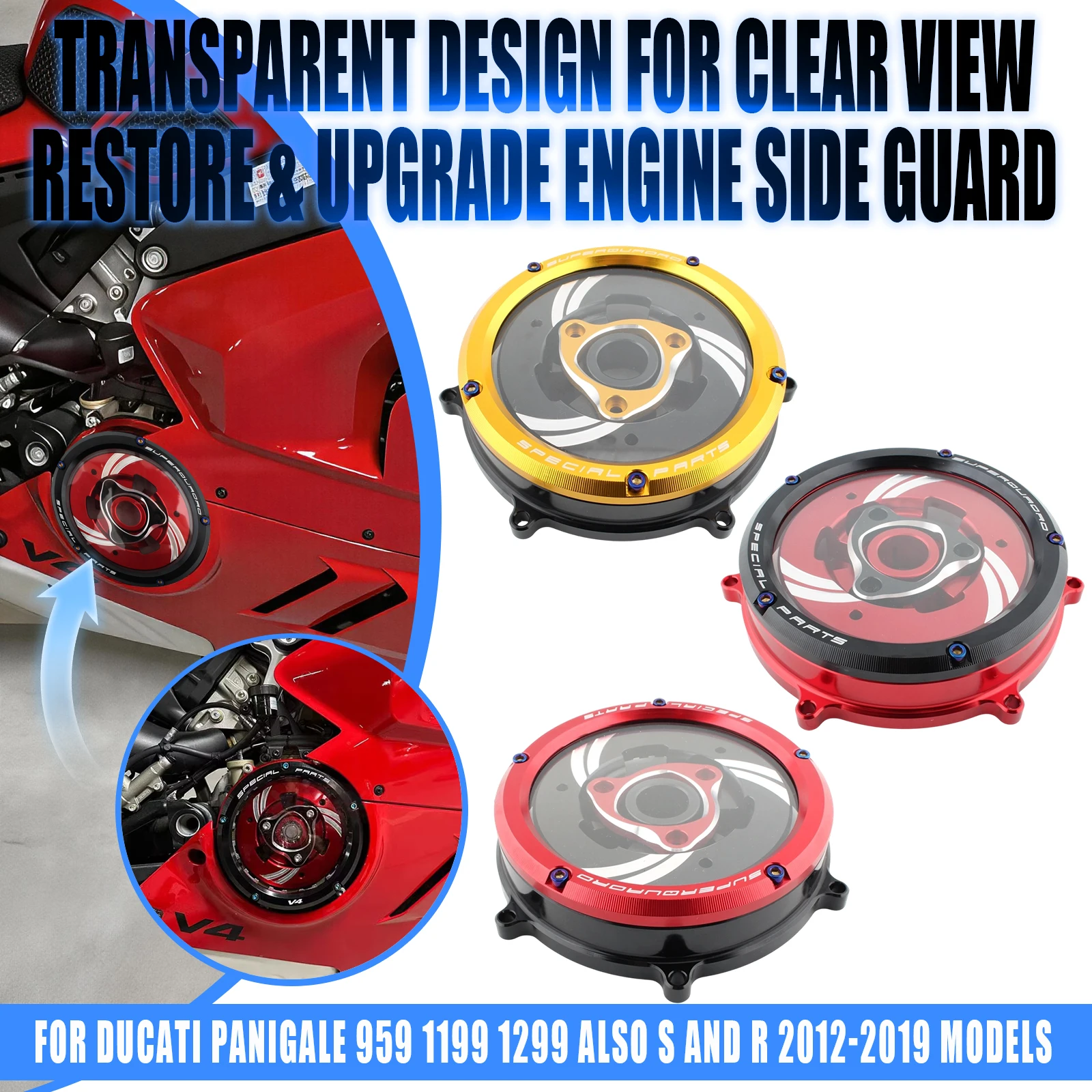 For Ducati Panigale 959 1199 1299 S R V2 Motorcycle Clear Clutch Cover Spring Retainer Housing Pressure Plate CNC Aluminum Kit
