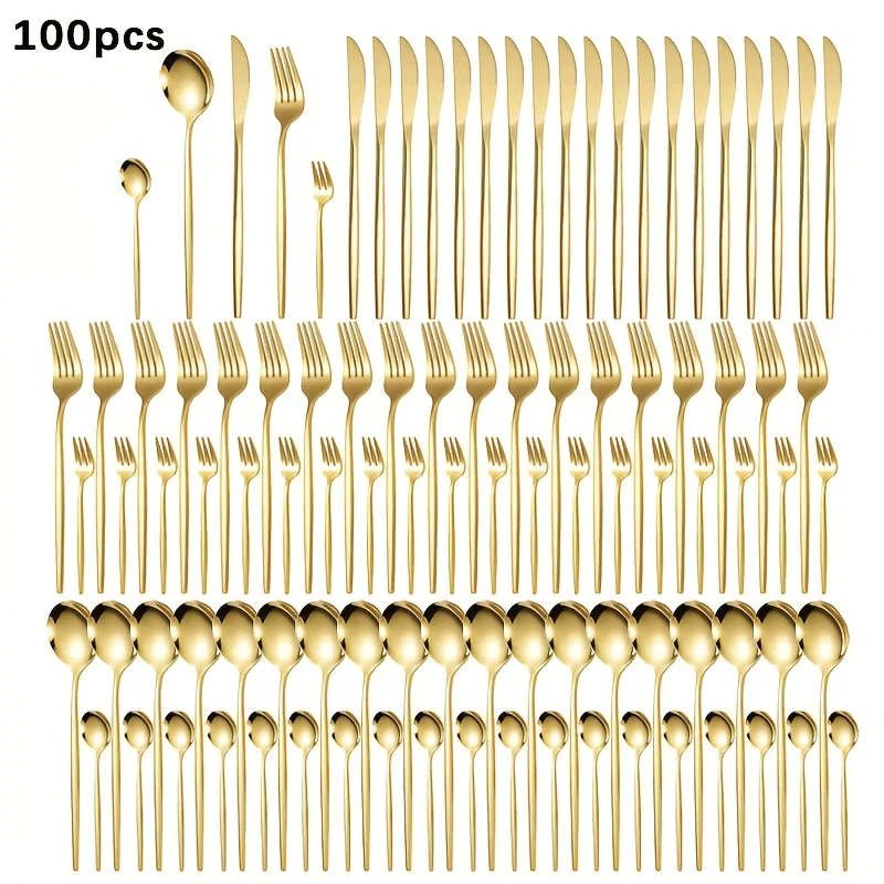 100-piece Stainless Steel Portuguese High-end Tableware Hotel Western Food Knife and Fork Spoon Coffee Dessert Fork
