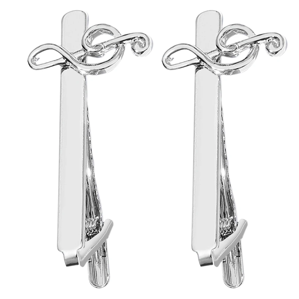 

2 Pcs Tie Bars Clips Men Shirt Music Gift Business Suit Silver Alloy Clasps for