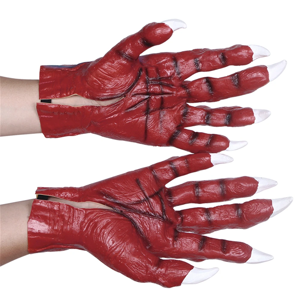 Halloween Demon Witch Gloves Devil Claw Movie Game Cosplay Red Paws Horror Devil Costume Gloves Fancy Dress Party Props