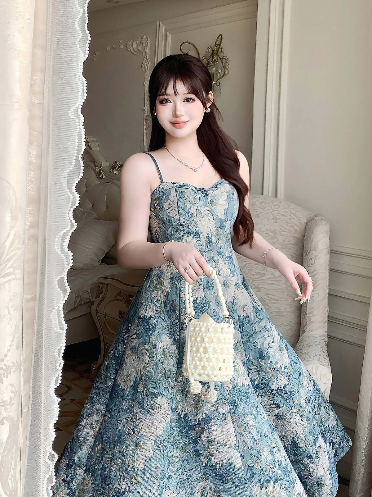 

Платье миди с цветочным принтом в стиле сада Моне, большие размеры, для пляжного отдыха, без бретелек, во французском стиле, с завышенной талией, из полиэстера