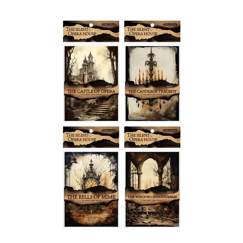 20Sheets Collage Material Paper Silent Opera House Gothic Retro Clock Bottom Writing Handbook Notebooks Scrapbook 14*10CM