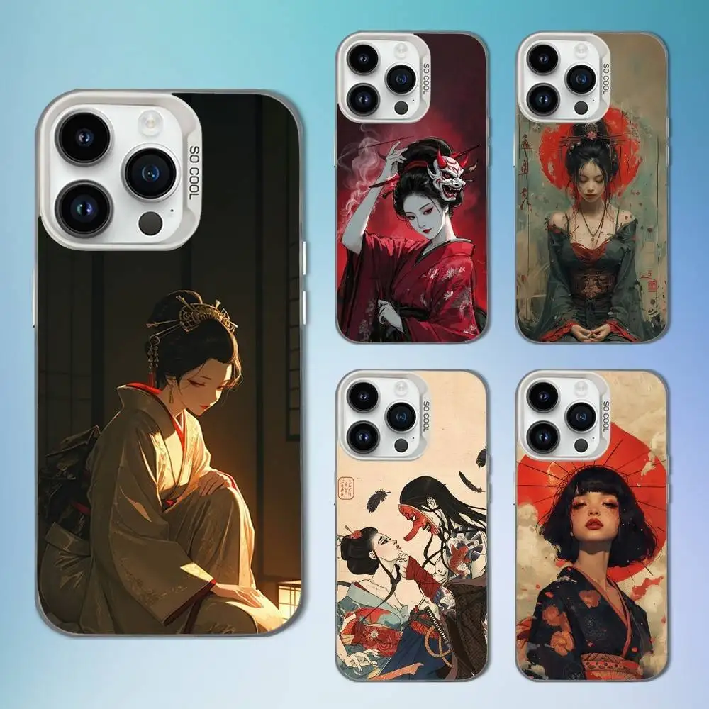 

Painting Art Geisha Woman Phone Case For iPhone 17,16,15,14,13,12,11,Mini,XS,Pro,SE,MAX White Matte Shockproof Cover